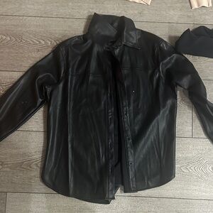 Black Leather Button-Up Shirt